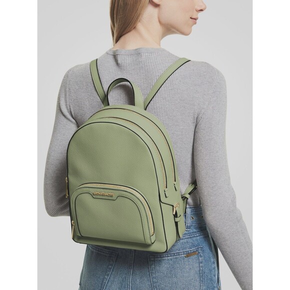 New Michael Kors Jaycee Medium Zip Pocket Backpack Leather Light Sage - Picture 7 of 9